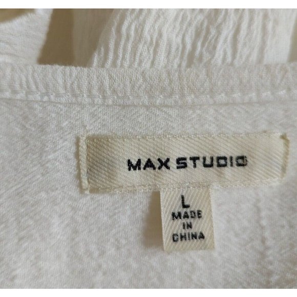 Max Studio Top Blouse Button Up Shirt White sz L Eyelet Balloon Sleeve… - Picture 6 of 8